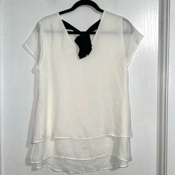 H&M MAMA Womens Layered White Blouse With Black Bow Detail Size S - Picture 2 of 7